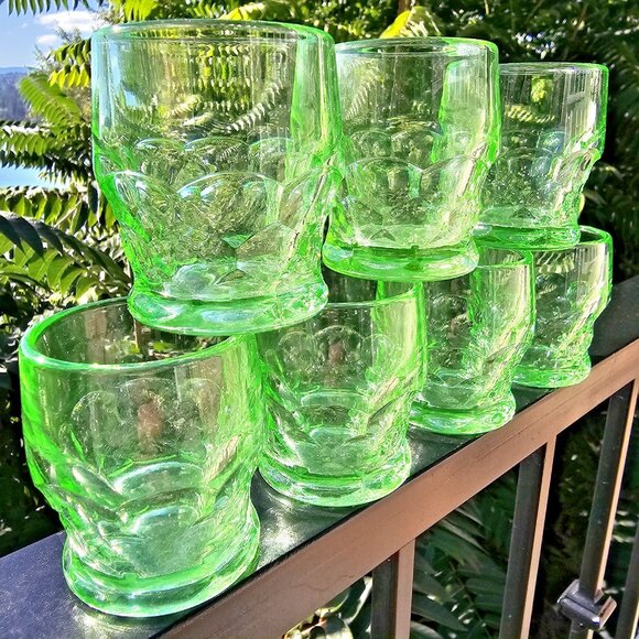 Uranium Water Glasses 7pcs Tested With Geiger 2.4" X 2" Depression Glass WOW! - Picture 1 of 11